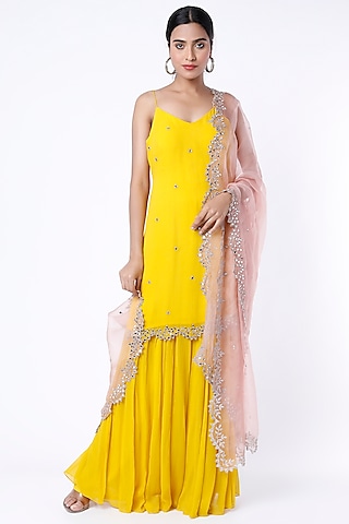 Yellow Georgette Sharara Set by NIAMH by Kriti