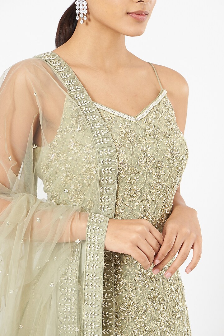 Frost Green Georgette & Net Wedding Sharara Set by NIAMH by Kriti at Pernia's Pop Up Shop