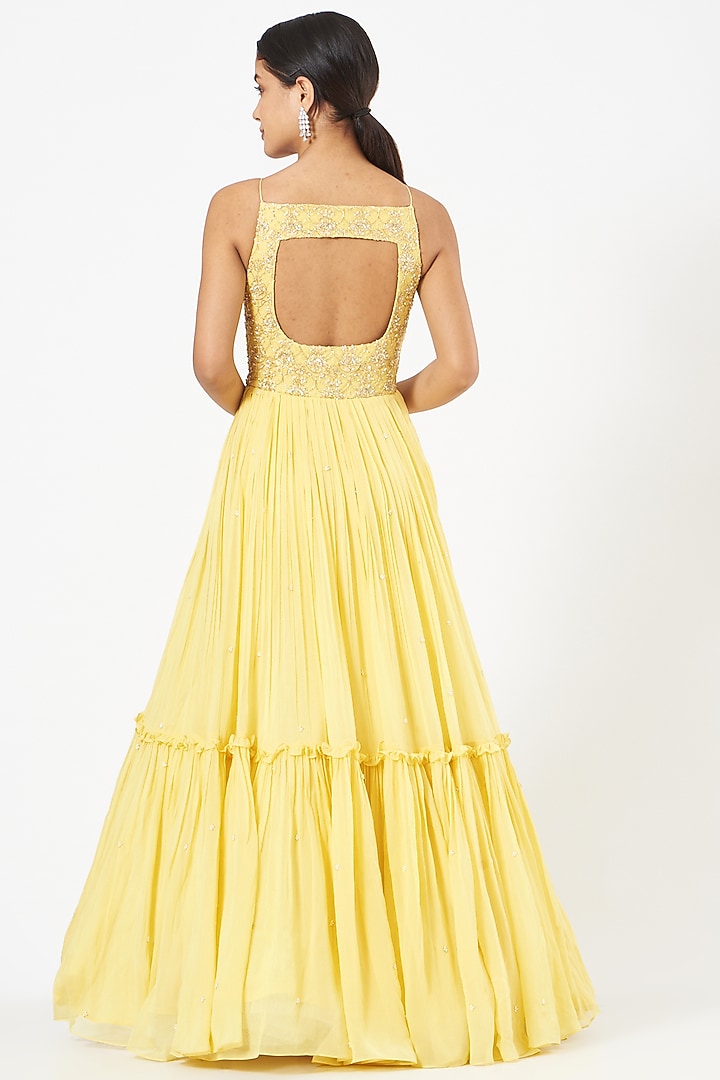 Daisy Yellow Embroidered Wedding Anarkali Set by NIAMH by Kriti at Pernia's Pop Up Shop