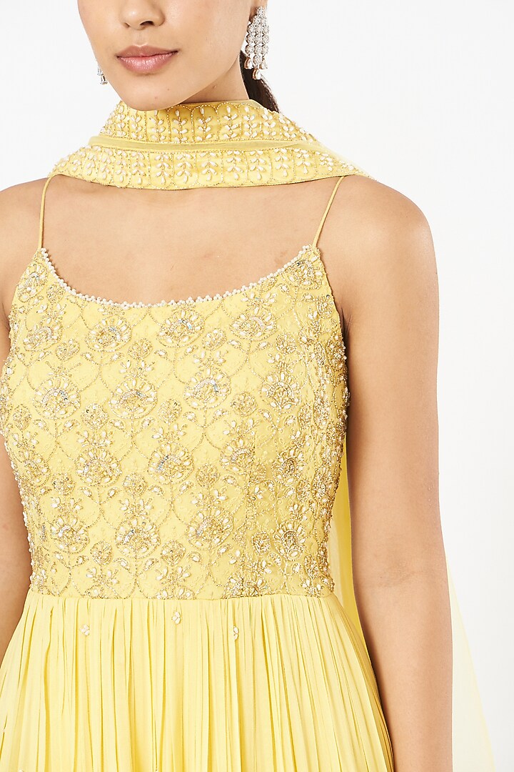 Daisy Yellow Embroidered Wedding Anarkali Set by NIAMH by Kriti at Pernia's Pop Up Shop