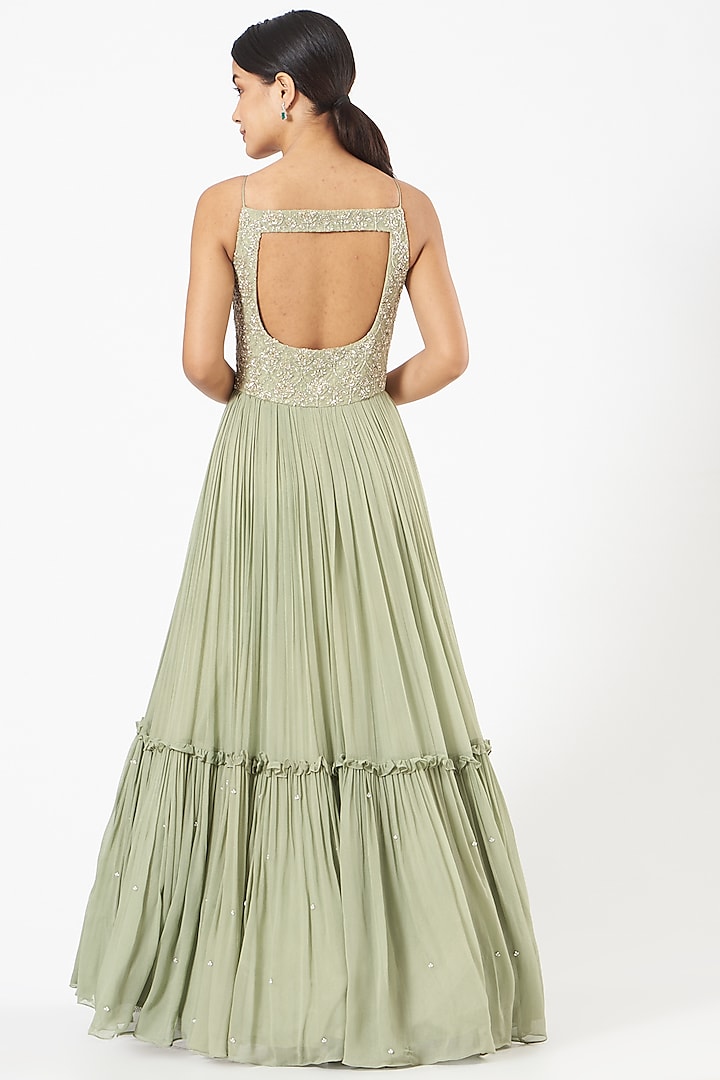 Frost Green Embroidered Wedding Anarkali Set by NIAMH by Kriti at Pernia's Pop Up Shop
