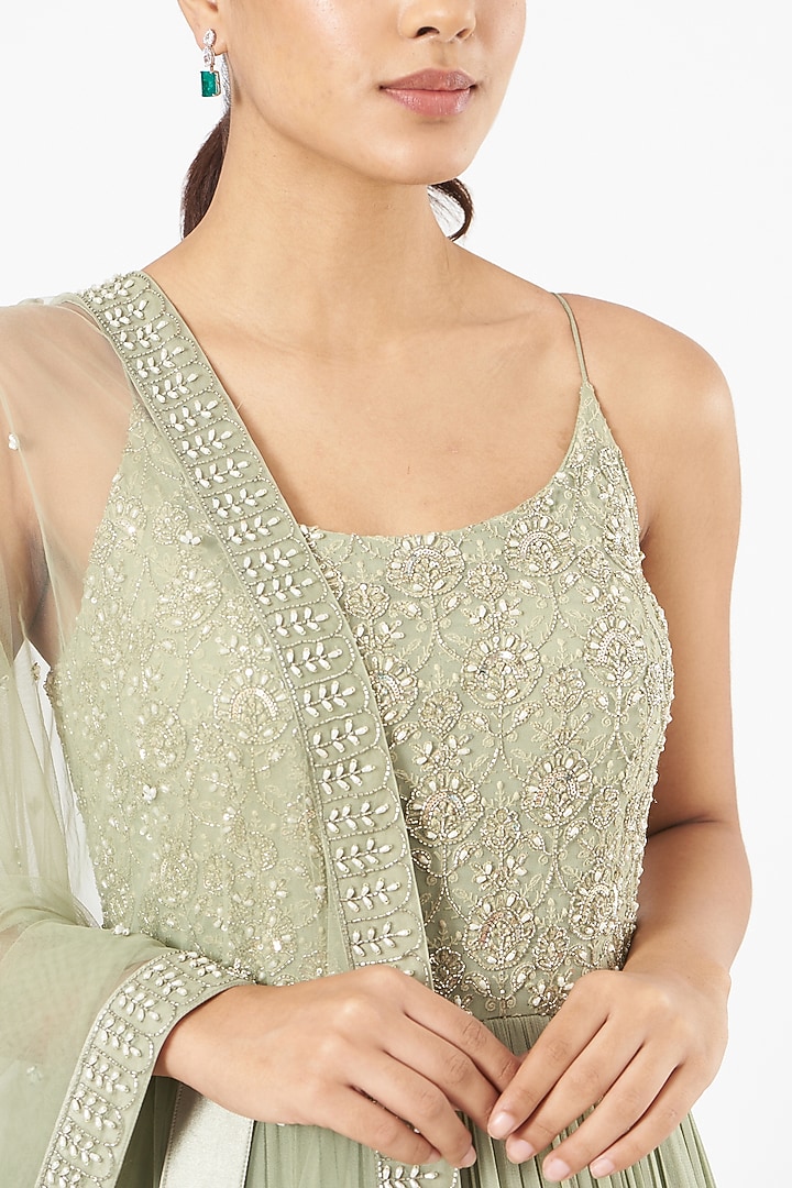 Frost Green Embroidered Wedding Anarkali Set by NIAMH by Kriti at Pernia's Pop Up Shop