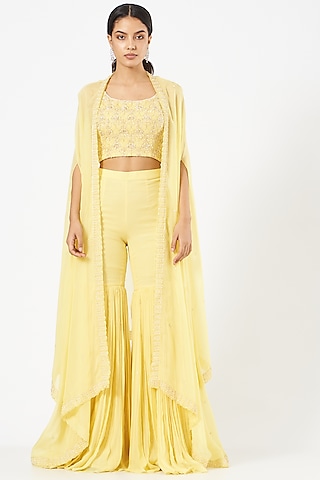 Daisy Yellow Georgette & Organza Sharara Set by NIAMH by Kriti