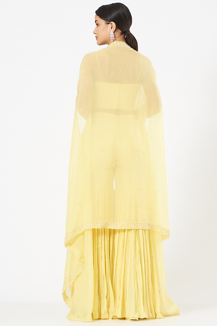 Daisy Yellow Georgette & Organza Wedding Sharara Set by NIAMH by Kriti at Pernia's Pop Up Shop