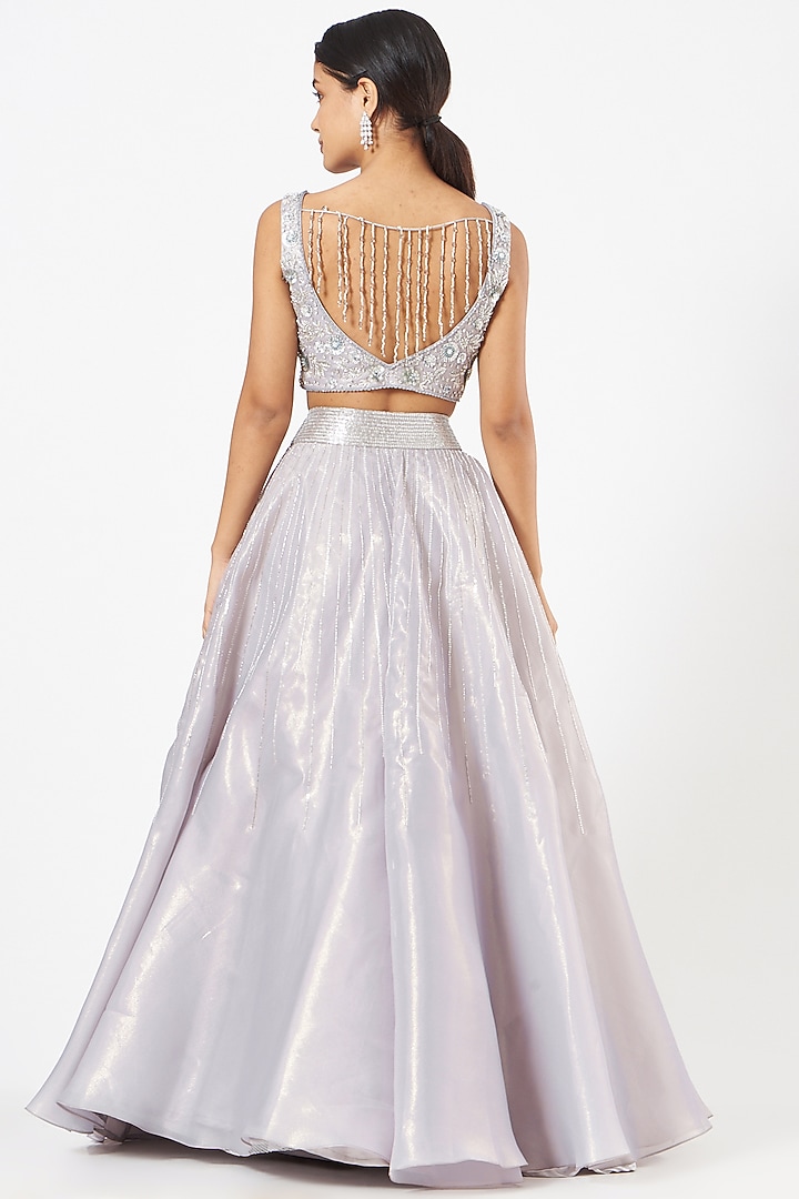 Silver-Grey Embroidered Wedding Lehenga Set by NIAMH by Kriti at Pernia's Pop Up Shop