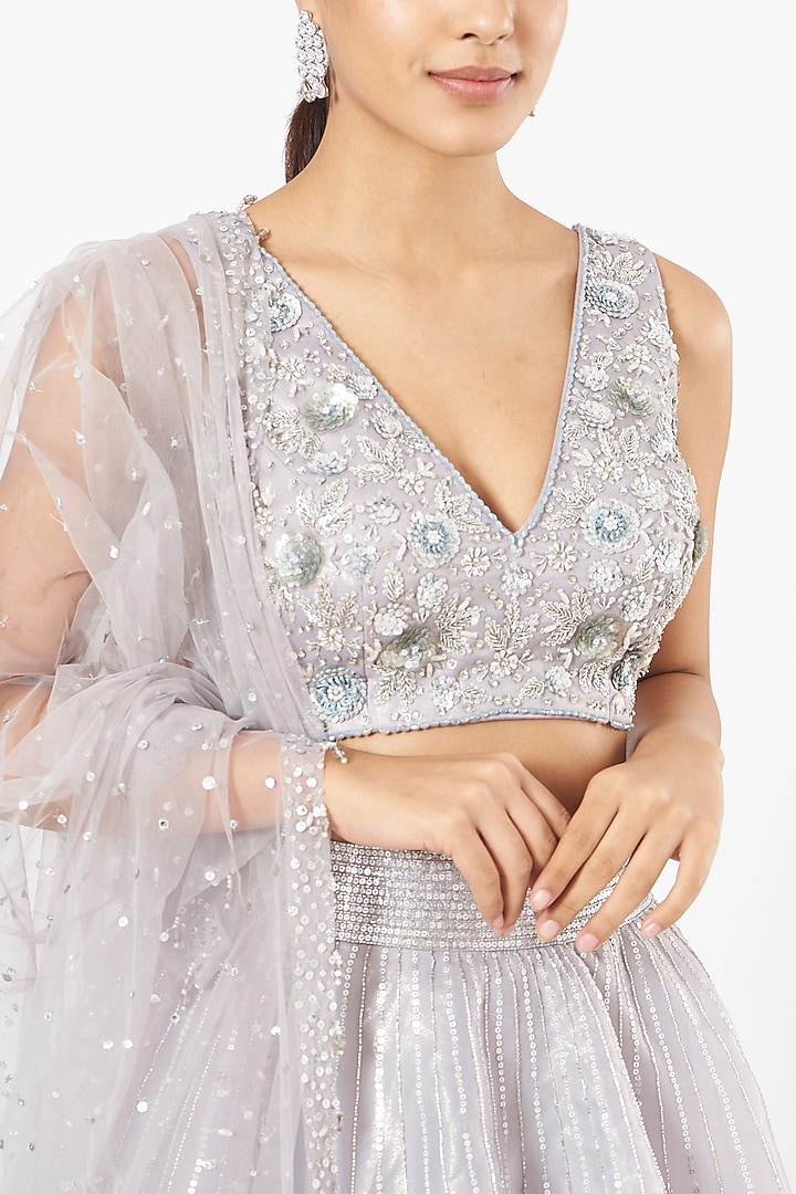 Silver-Grey Embroidered Wedding Lehenga Set by NIAMH by Kriti at Pernia's Pop Up Shop