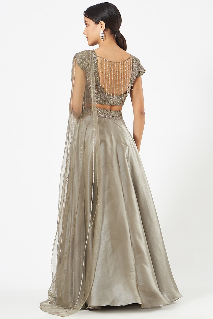 Smoke Green Embroidered Wedding Lehenga Set by NIAMH by Kriti at Pernia's Pop Up Shop