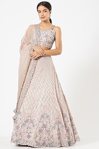 Light Grey Embroidered Lehenga Set by NIAMH by Kriti