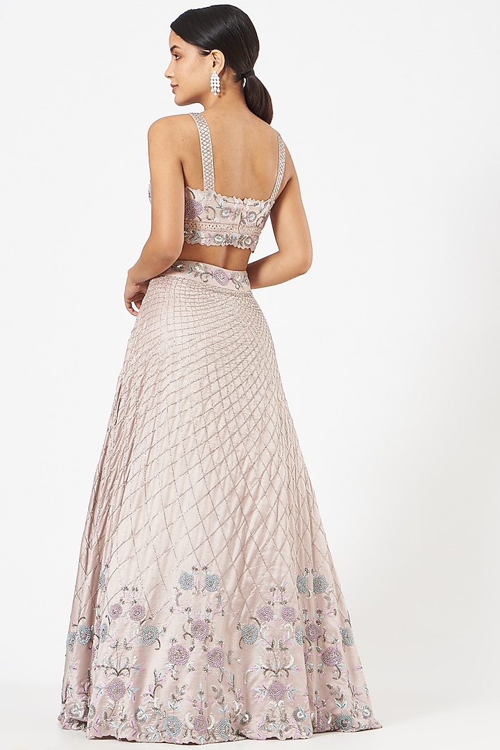 Light Grey Embroidered Wedding Lehenga Set by NIAMH by Kriti at Pernia's Pop Up Shop