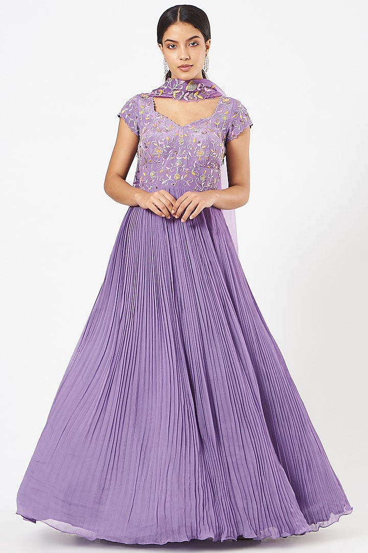 Pale Purple Embroidered Anarkali Set by NIAMH by Kriti