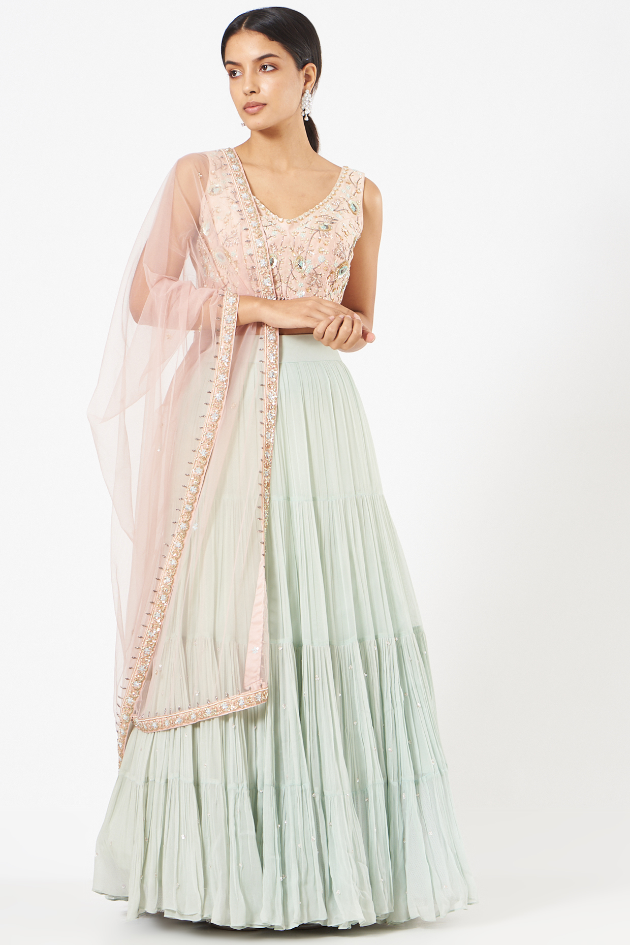 Powder Blue Embroidered Lehenga Set by NIAMH by Kriti