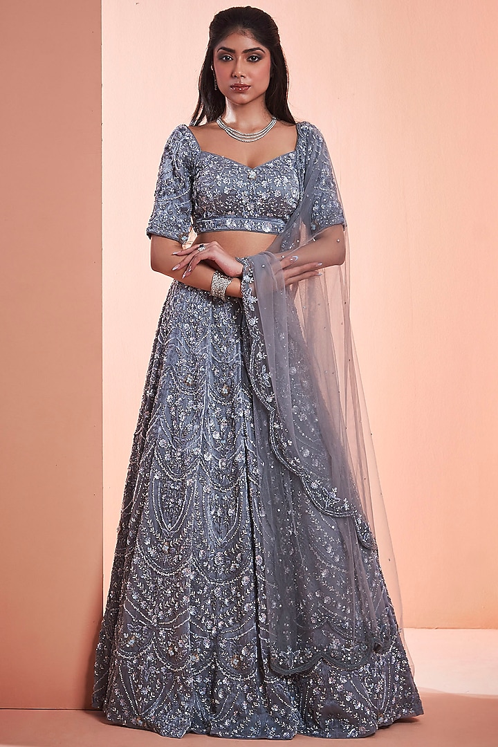 Grey Embroidered Lehenga Set by NIAMH by Kriti