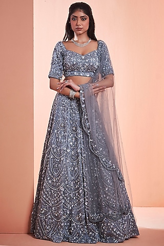Grey Embroidered Lehenga Set by NIAMH by Kriti