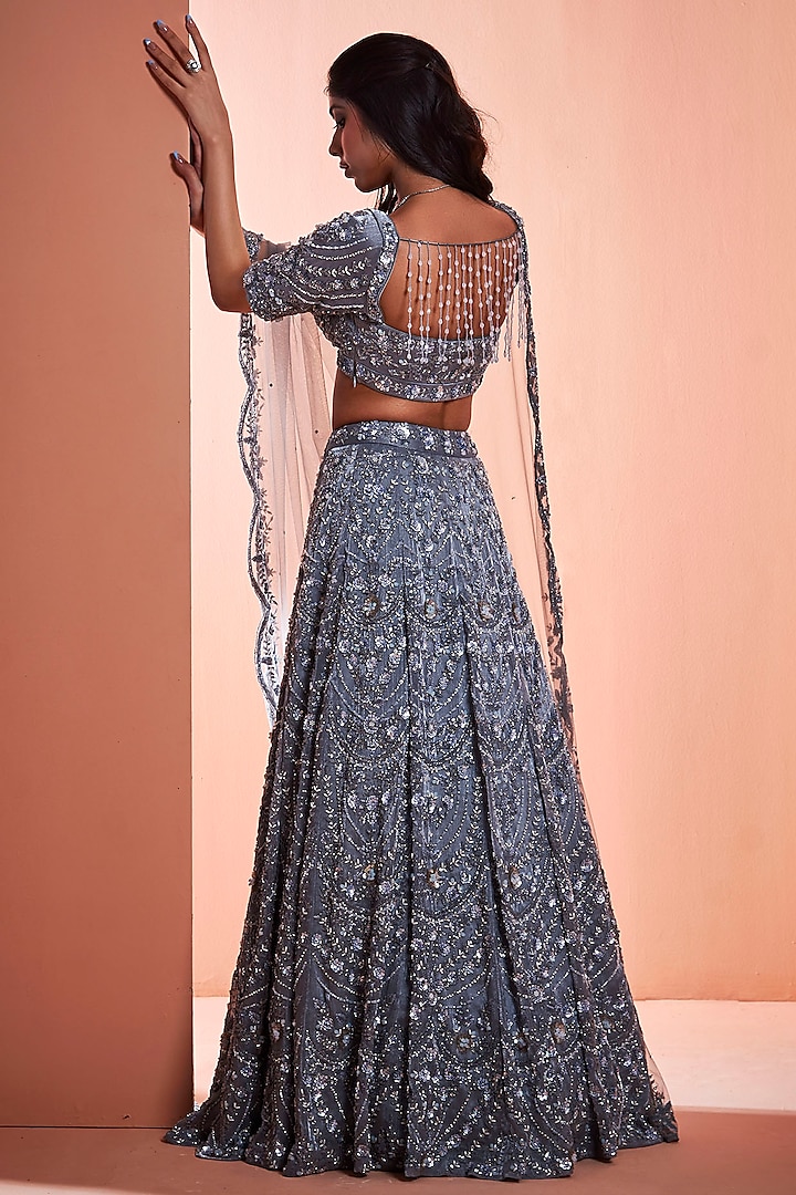 Grey Embroidered Bridal Lehenga Set by NIAMH by Kriti at Pernia's Pop Up Shop