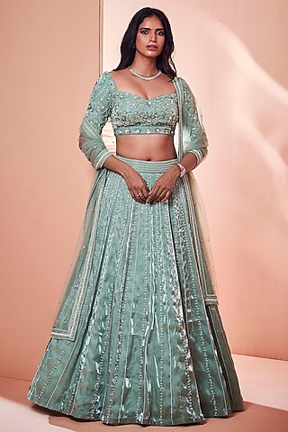 Misty Jade Embroidered Lehenga Set by NIAMH by Kriti