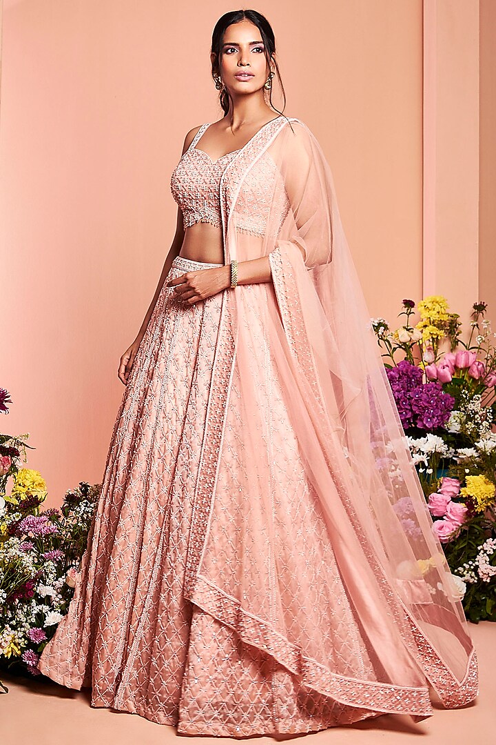 Tropical Peach Embroidered Lehenga Set by NIAMH by Kriti