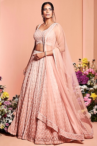 Tropical Peach Embroidered Lehenga Set by NIAMH by Kriti