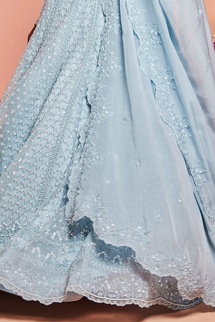 Powder Blue Embroidered Scalloped Bridal Lehenga Set by NIAMH by Kriti at Pernia's Pop Up Shop
