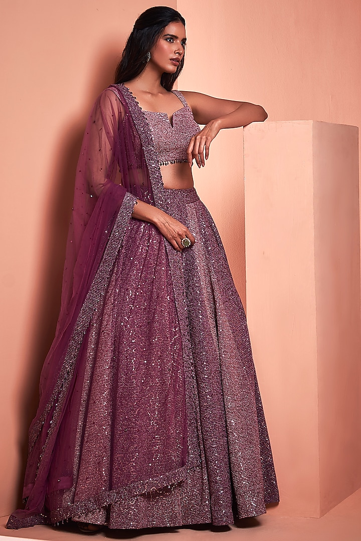 Purple Ombre Embroidered Lehenga Set by NIAMH by Kriti