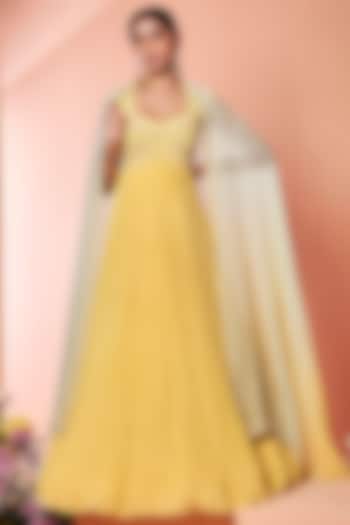Daisy Yellow Embroidered Anarkali Set by NIAMH by Kriti