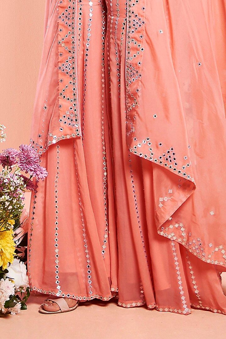 Coral Embroidered Wedding Sharara Set With Cape by NIAMH by Kriti at Pernia's Pop Up Shop