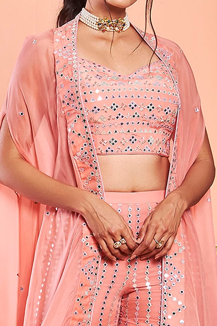 Coral Embroidered Wedding Sharara Set With Cape by NIAMH by Kriti at Pernia's Pop Up Shop
