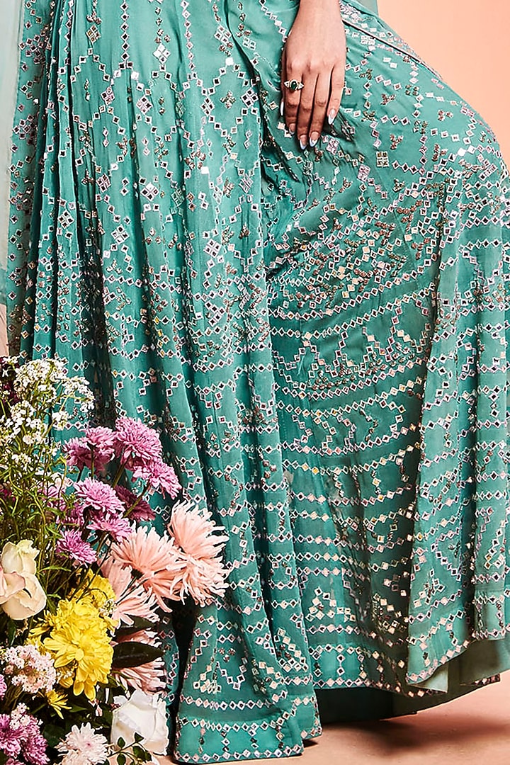 Aqua Blue Embroidered Wedding Sharara Set With Cape by NIAMH by Kriti at Pernia's Pop Up Shop