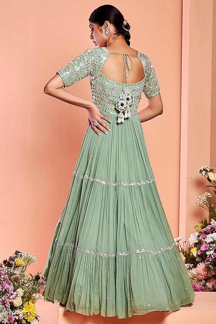 Frost Green Embroidered Wedding Anarkali Set by NIAMH by Kriti at Pernia's Pop Up Shop