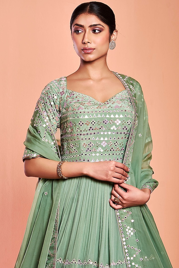 Frost Green Embroidered Wedding Anarkali Set by NIAMH by Kriti at Pernia's Pop Up Shop