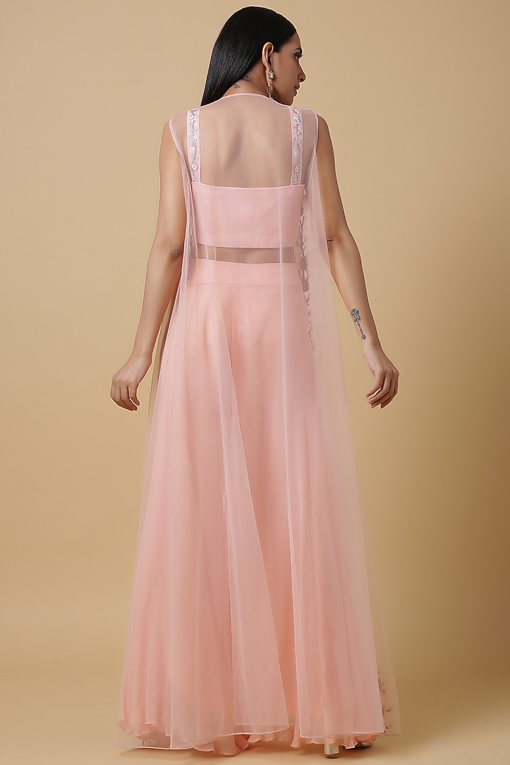 Salmon Pink Palazzo Pant Set With Embroidered Cape by NIAMH by Kriti at Pernia's Pop Up Shop