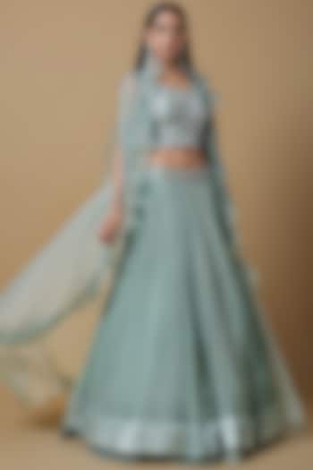 Sage Green Embroidered Wedding Lehenga Set by NIAMH by Kriti at Pernia's Pop Up Shop
