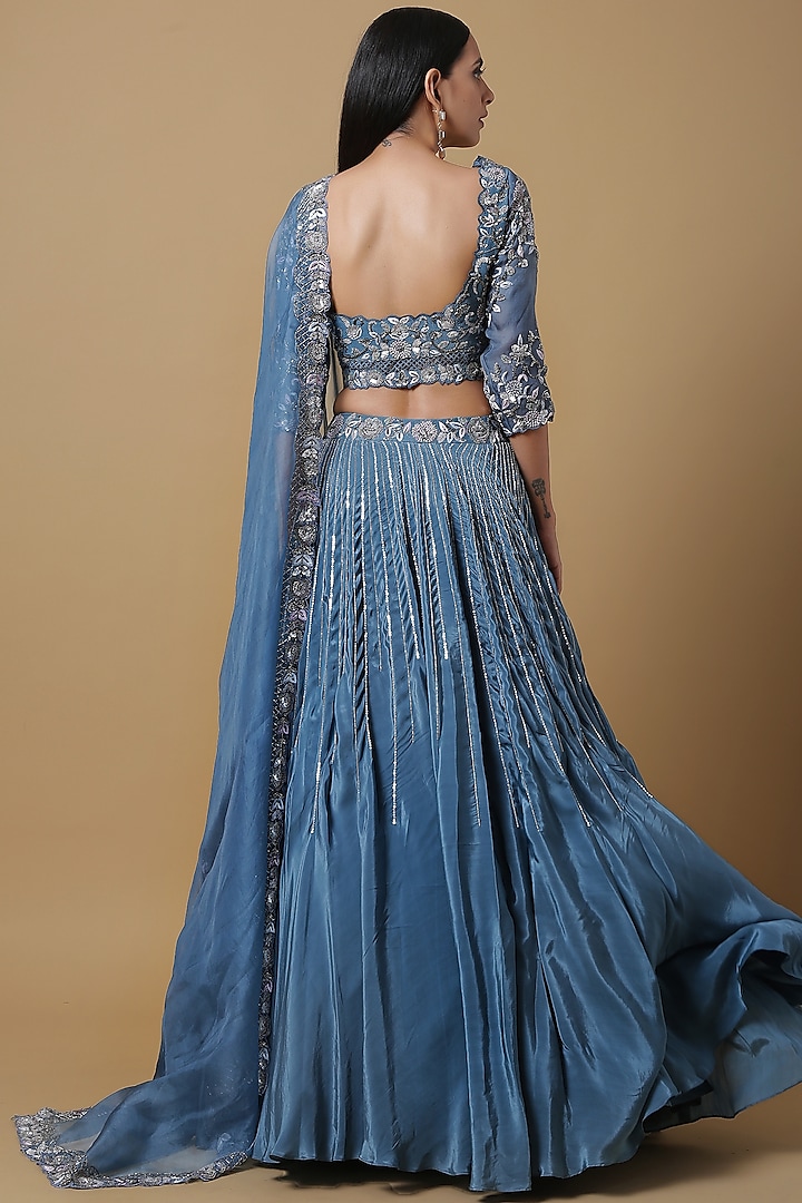 Yale Blue Embroidered Wedding Lehenga Set by NIAMH by Kriti at Pernia's Pop Up Shop