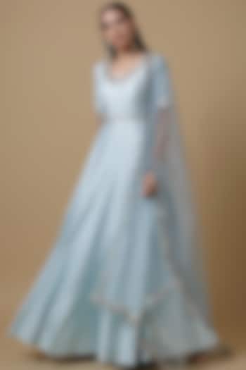 Dove Blue Embroidered Wedding Anarkali Set by NIAMH by Kriti at Pernia's Pop Up Shop