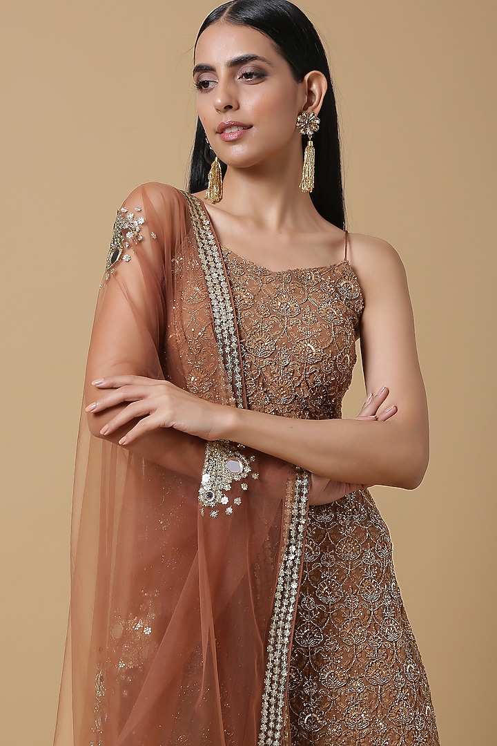 Cinnamon Brown Embroidered Wedding Sharara Set by NIAMH by Kriti at Pernia's Pop Up Shop