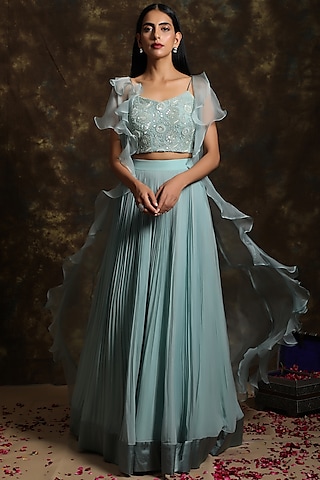 Sage Green Embroidered Lehenga Set by NIAMH by Kriti
