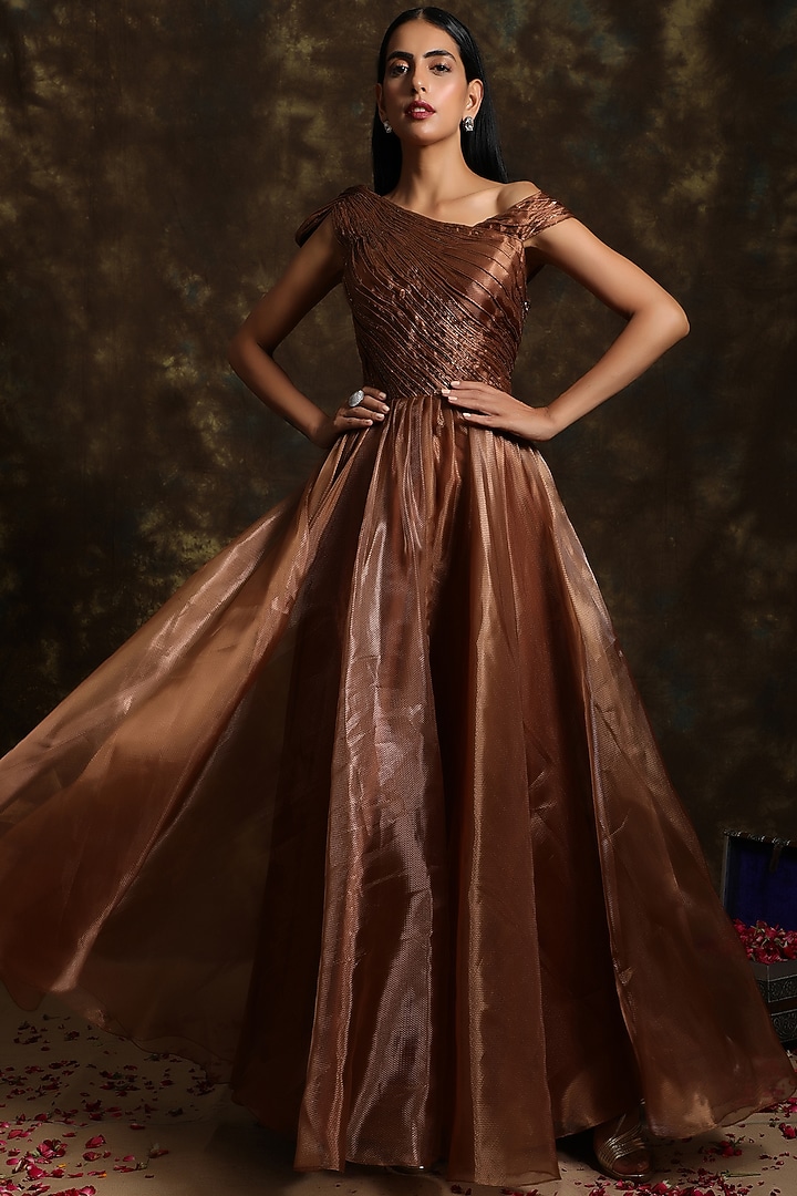 Cinnamon Brown Organza Gown Design by NIAMH by Kriti at Pernia's Pop Up