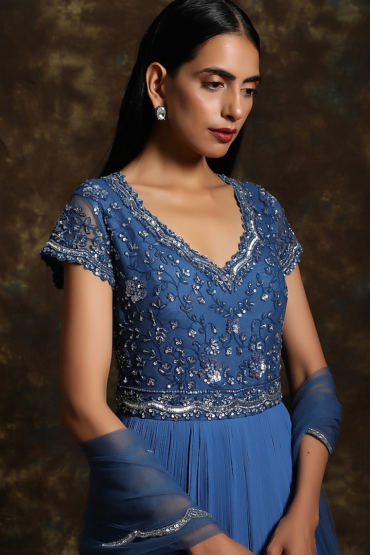 Royal Blue Embroidered Wedding Anarkali Set by NIAMH by Kriti at Pernia's Pop Up Shop