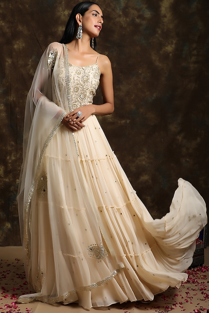 Ivory Embroidered Wedding Anarkali Set by NIAMH by Kriti at Pernia's Pop Up Shop