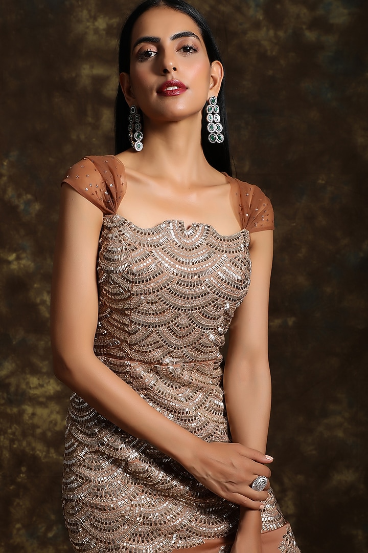 Caramel Brown Embroidered Engagement Gown by NIAMH by Kriti at Pernia's Pop Up Shop