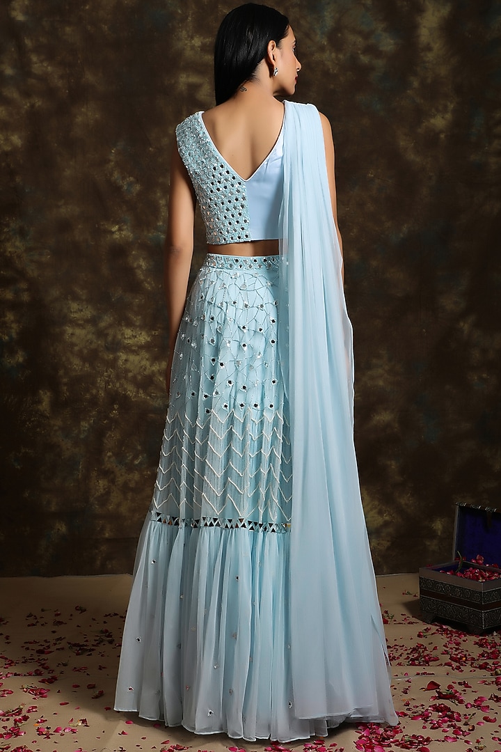 Ice Blue Embroidered Wedding Lehenga Set by NIAMH by Kriti at Pernia's Pop Up Shop