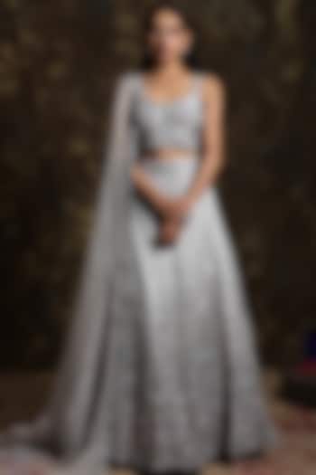 Silver Grey Embroidered Wedding Lehenga Set by NIAMH by Kriti at Pernia's Pop Up Shop