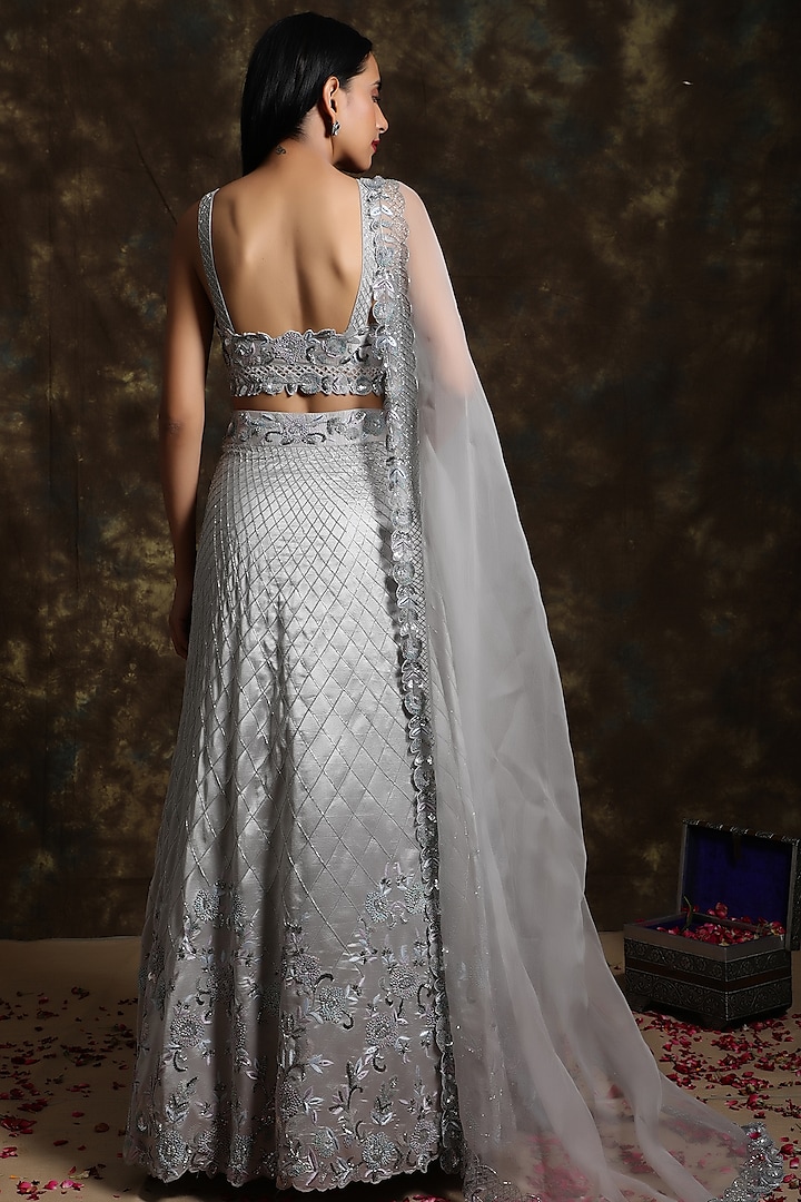 Silver Grey Embroidered Wedding Lehenga Set by NIAMH by Kriti at Pernia's Pop Up Shop