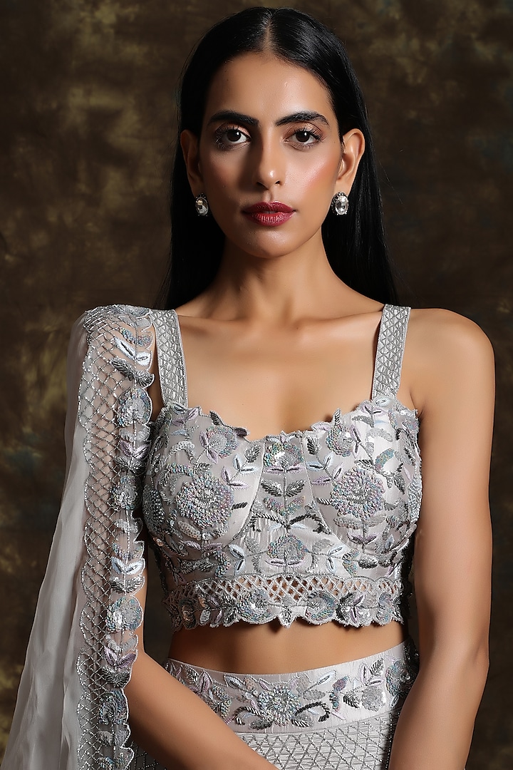 Silver Grey Embroidered Wedding Lehenga Set by NIAMH by Kriti at Pernia's Pop Up Shop