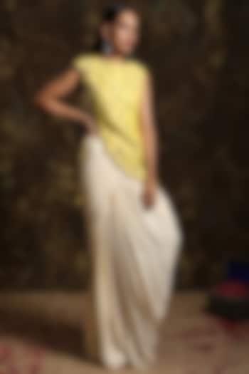 Cream White & Lemon Yellow Embroidered Jacket Set by NIAMH by Kriti at Pernia's Pop Up Shop