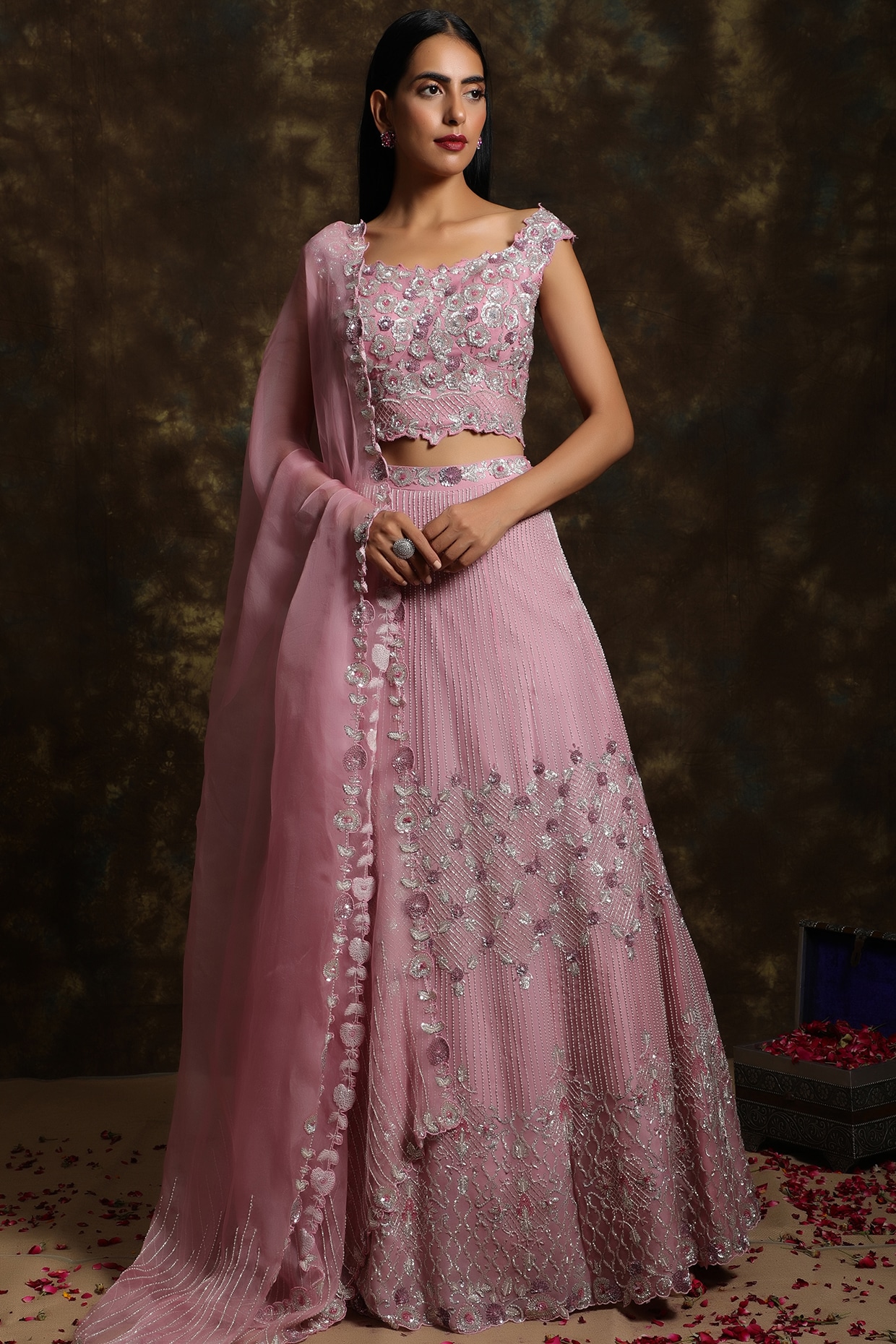 Powder Pink Embroidered Lehenga Set 