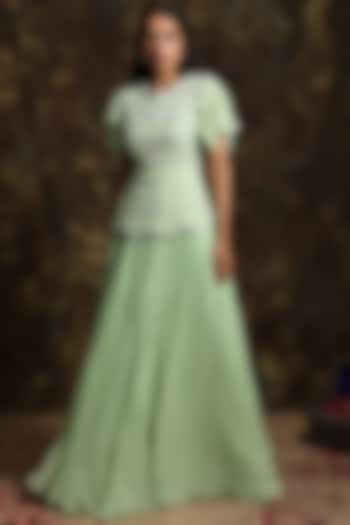 Mint Green Pleated Skirt Set by NIAMH by Kriti
