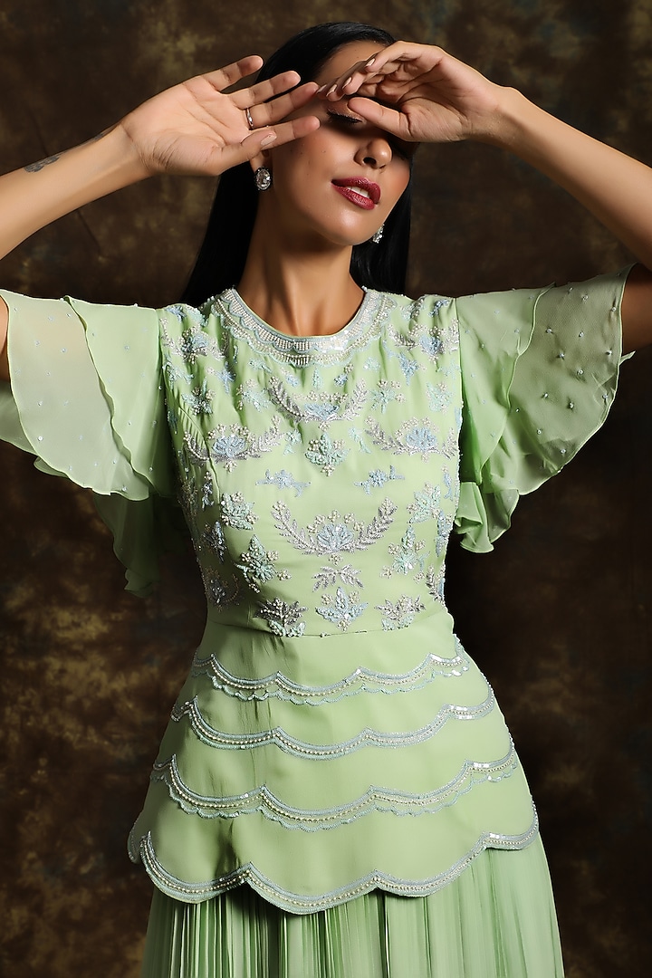 Mint Green Pleated Skirt Set by NIAMH by Kriti at Pernia's Pop Up Shop
