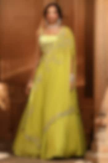 Lime Green Georgette & Organza Wedding Lehenga Set by NIAMH by Kriti at Pernia's Pop Up Shop