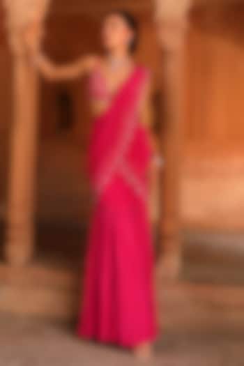 Pink Silk Crepe Pre-Draped Wedding Saree Set by NIAMH by Kriti at Pernia's Pop Up Shop