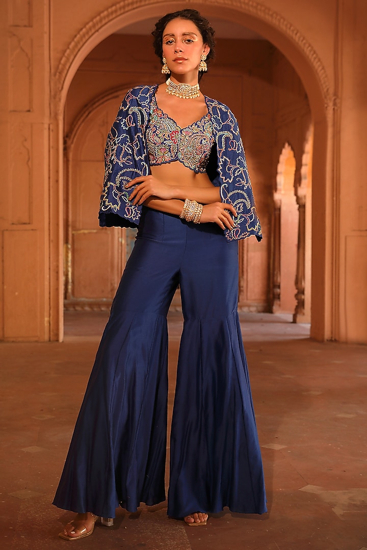 Blue Chanderi Silk Gharara Set by NIAMH by Kriti at Pernia's Pop Up Shop